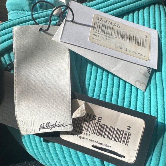 NWT PHILLIP LIM trapunto sky blue ribbed high waisted corded frill mini skirt 2 - Picture 10 of 10